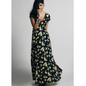 Free People Retro Floral Black Maxi Size 2 Dress